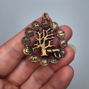 Vintage Brass Tree of Life Israel Zodiac Pendant